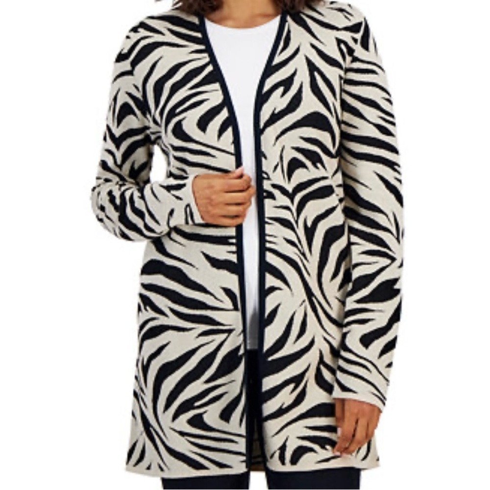 JM Collection Zarina Zebra Print Flyaway Cardigan Sweater